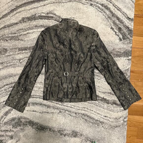 Silver floral print button up blazer jacket formal asymetrical eu 40 / us small - Picture 8 of 8